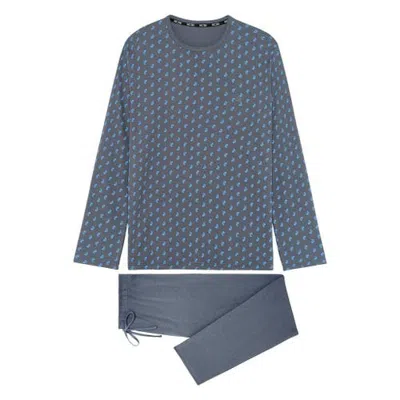 Hom Paisley Long Pajama Set In Grey Print