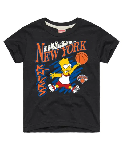 Homage Kids' Big Boys And Girls Charcoal New York Knicks X The Simpsons Bart Tri-blend T-shirt In Black