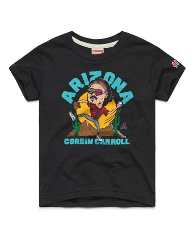 Homage Kids' Big Boys And Girls Corbin Carroll Charcoal Arizona Diamondbacks Caricature Tri-blend T-shirt In Black