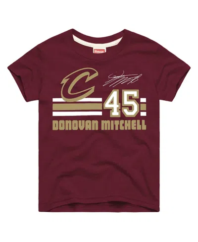 Homage Kids' Big Boys' And Girls' Donovan Mitchell Wine Cleveland Cavaliers Remix Signature Name Number Tri-blend In Brown