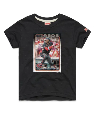 Homage Kids' Big Boys And Girls Elly De La Cruz Charcoal Cincinnati Reds Topps Baseball Card Tri-blend T-shirt In Gray