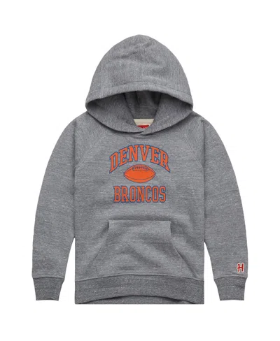 Homage Kids' Big Boys And Girls Gray Denver Broncos Gridiron Tri-blend Hoodie