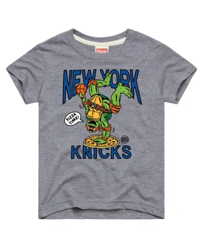 Homage Big Boys And Girls Gray New York Knicks X Teenage Mutant Ninja Turtles Michelangelo Tri-blend T-shir