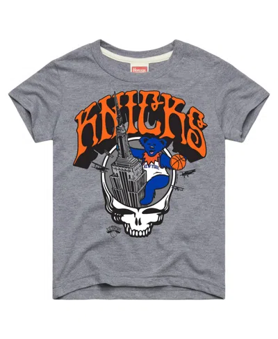 Homage Kids' Big Boys And Girls Gray New York Knicks X The Grateful Dead Skull Tri-blend T-shirt