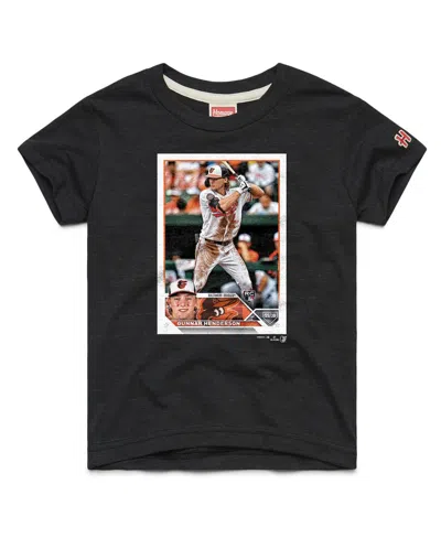 Homage Kids' Big Boys And Girls Gunnar Henderson Charcoal Baltimore Orioles Topps Baseball Card Tri-blend T-shirt In Black