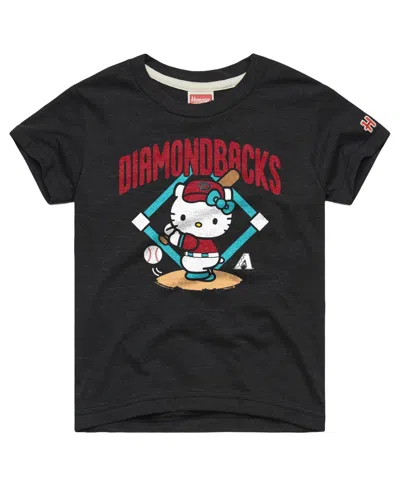 Homage Kids' Big Boys And Girls  Charcoal Arizona Diamondbacks Hello Kitty X Mlb Tri-blend T-shirt In Black