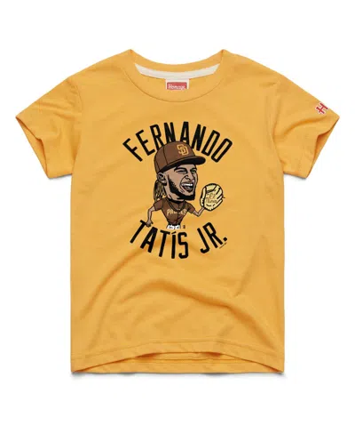 Homage Kids' Big Boys And Girls  Fernando Tatis Jr. Gold San Diego Padres Caricature Tri-blend T-shirt In Yellow