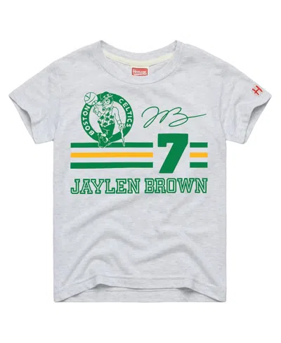 Homage Kids' Big Boys And Girls Jaylen Brown Ash Boston Celtics Remix Signature Name Number Tri-blend T-shirt In Gray