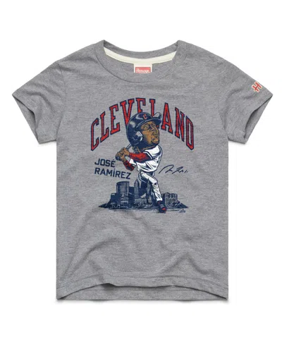 Homage Kids' Big Boys And Girls Jose Ramirez Gray Cleveland Guardians Caricature Tri-blend T-shirt