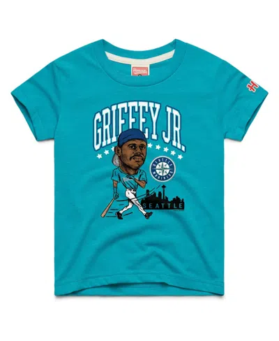 Homage Kids' Big Boys And Girls Ken Griffey Jr. Teal Seattle Mariners Cooperstown Collection Caricature Tri-blend In Blue