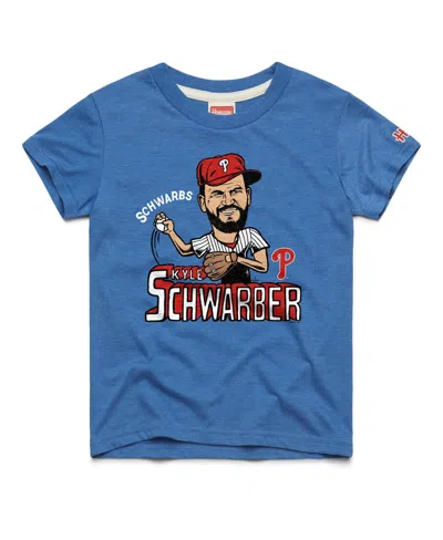 Homage Kids' Big Boys And Girls Kyle Schwarber Royal Philadelphia Phillies Caricature Tri-blend T-shirt In Blue
