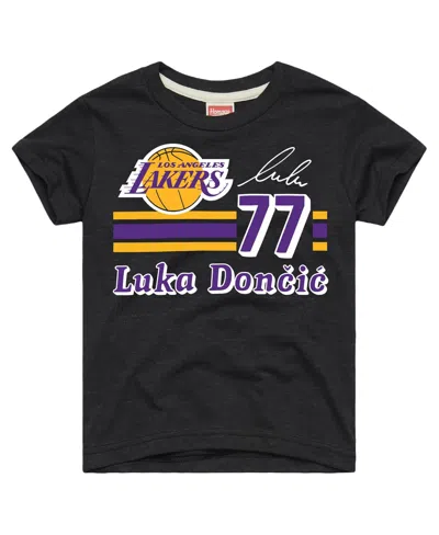 Homage Kids' Big Boys' And Girls' Luka Doncic Charcoal Los Angeles Lakers Remix Signature Name Number Tri-blend T In Black