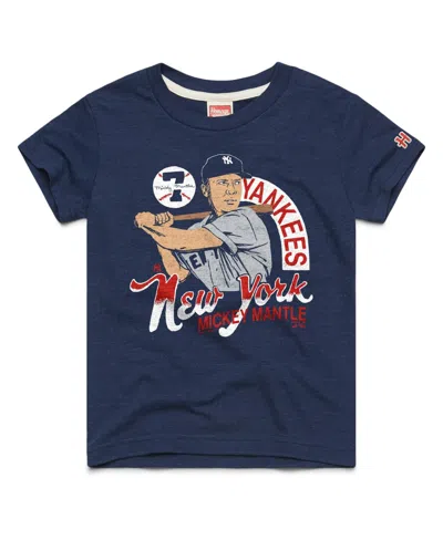 Homage Kids' Big Boys' And Girls' Mickey Mantle Navy New York Yankees Cooperstown Collection Player Graphic Tri-b In Blue