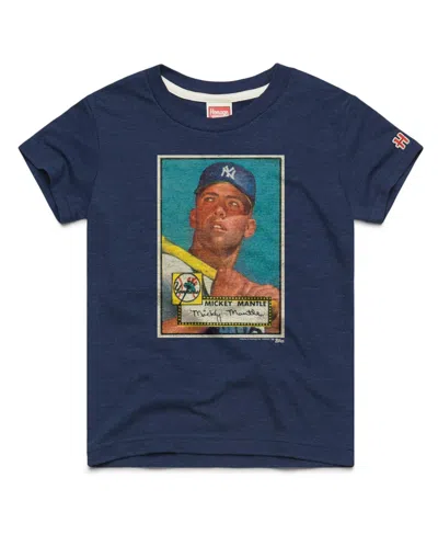 Homage Kids' Big Boys And Girls Mickey Mantle Navy New York Yankees Topps Baseball Card Tri-blend T-shirt In Blue