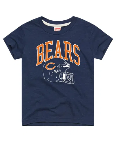 Homage Kids' Big Boys And Girls Navy Chicago Bears Helmet Retro Tri-blend T-shirt In Blue