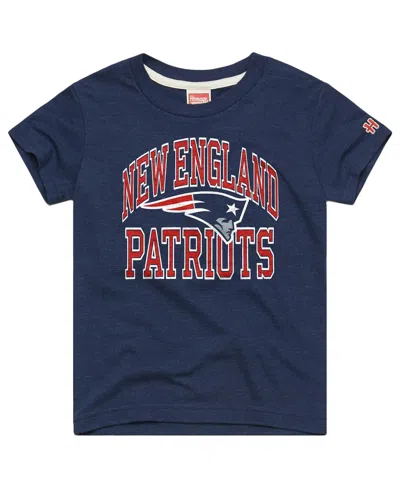 Homage Kids' Big Boys And Girls Navy New England Patriots Arch Tri-blend T-shirt In Blue