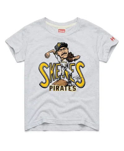 Homage Kids' Big Boys And Girls Paul Skenes Ash Pittsburgh Pirates Caricature Tri-blend T-shirt In White