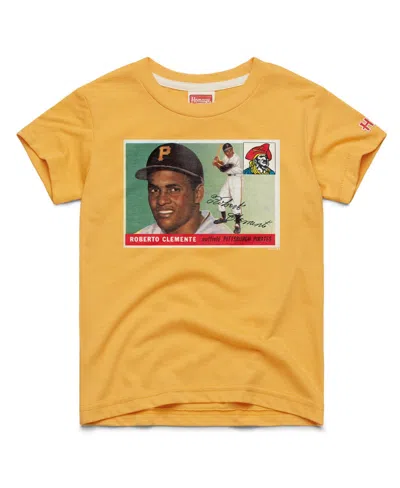 Homage Kids' Big Boys And Girls Roberto Clemente Gold Pittsburgh Pirates Topps Baseball Card Tri-blend T-shirt In Yellow