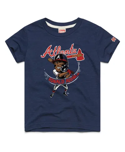 Homage Kids' Big Boys And Girls Ronald Acuna Jr. Navy Atlanta Braves Caricature Tri-blend T-shirt In Blue