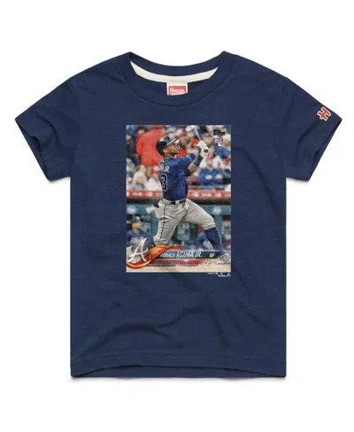 Homage Kids' Big Boys And Girls Ronald Acuna Jr. Navy Atlanta Braves Topps Baseball Card Tri-blend T-shirt In Blue