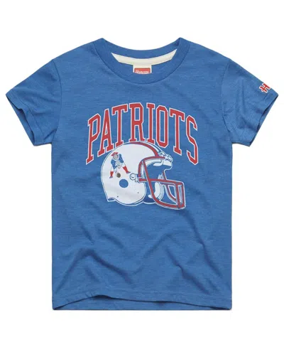 Homage Kids' Big Boys And Girls Royal New England Patriots Helmet Retro Tri-blend T-shirt In Blue
