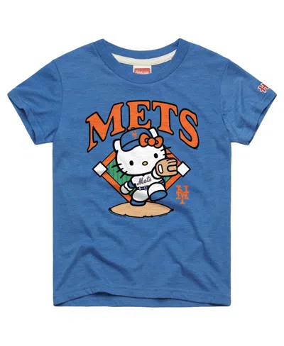 Homage Kids' Big Boys And Girls Royal New York Mets Hello Kitty X Mlb Tri-blend T-shirt In Blue