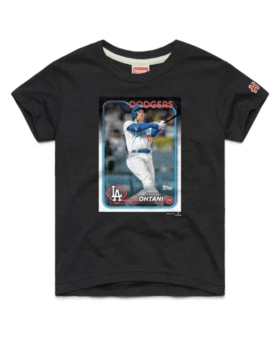 Homage Kids' Big Boys And Girls Shohei Ohtani Charcoal Los Angeles Dodgers Topps Baseball Card Tri-blend T-shirt In Black