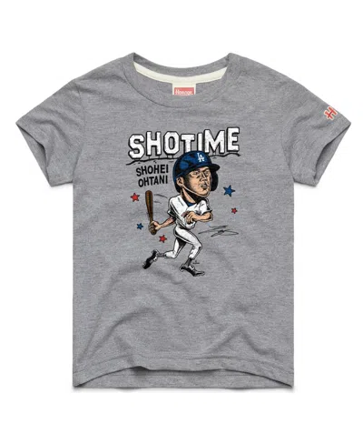 Homage Kids' Big Boys And Girls Shohei Ohtani Gray Los Angeles Dodgers Caricature Tri-blend T-shirt