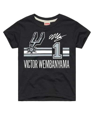 Homage Kids' Big Boys And Girls Victor Wembanyama Charcoal San Antonio Spurs Remix Signature Name Number Tri-blen In Black