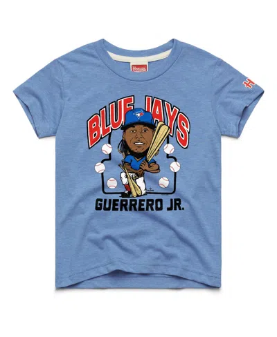 Homage Kids' Big Boys And Girls Vladimir Guerrero Jr. Light Blue Toronto Blue Jays Caricature Tri-blend T-shirt