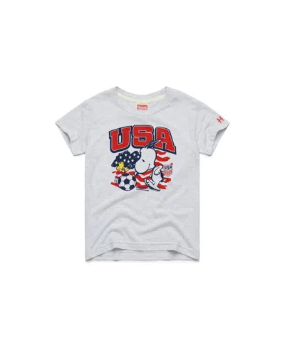 Homage Kids' Boys And Girls Gray Usmnt Peanuts Snoopy Tri-blend T-shirt