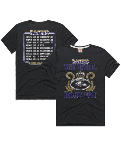 Homage Men's And Women's Charcoal Baltimore Ravens 2026 Nfl Schedule Queen Tri-blend T-shirt In Black