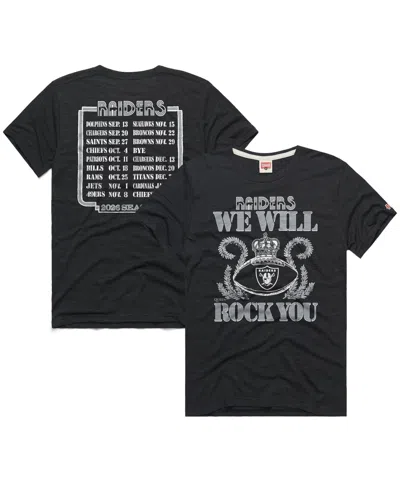 Homage Men's And Women's Charcoal Las Vegas Raiders 2026 Nfl Schedule Queen Tri-blend T-shirt In Black