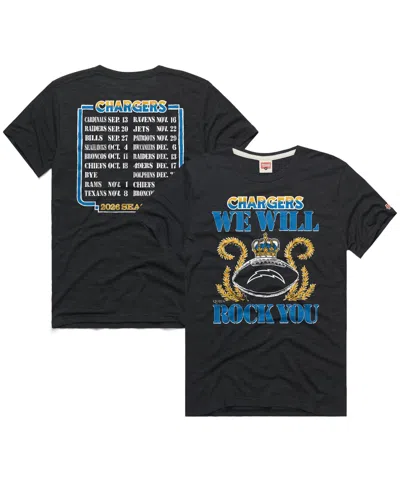 Homage Men's And Women's Charcoal Los Angeles Chargers 2026 Nfl Schedule Queen Tri-blend T-shirt In Black