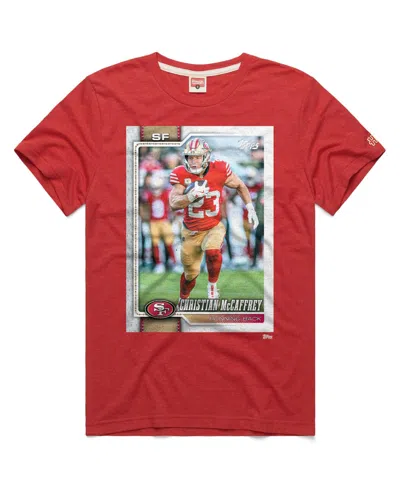 Homage Men's And Women's Christian Mccaffrey Scarlet San Francisco 49ers Nfl Topps Trading Card Tri-blend T In Red