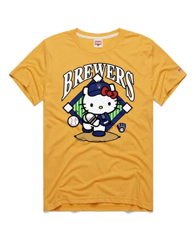 Homage Men's And Women's Gold Milwaukee Brewers Hello Kitty Tri-blend T-shirt In Brown