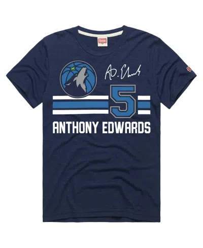 Homage Men's And Women's  Anthony Edwards Navy Minnesota Timberwolves Jersey Remix Tri-blend T-shirt In Animal Print