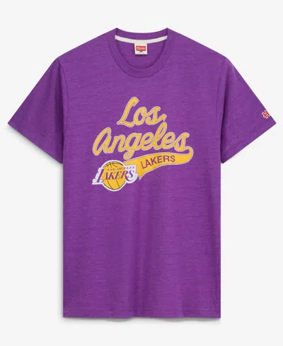Homage Men's And Women's  Purple Los Angeles Lakers Script Tri-blend T-shirt In Animal Print
