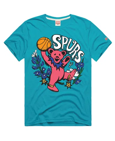 Homage Men's And Women's  Teal San Antonio Spurs X The Grateful Dead Bear Tri-blend T-shirt In Blue