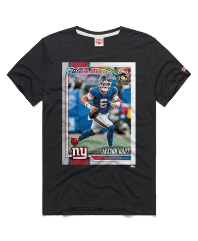 Homage Men's And Women's Jaxson Dart Charcoal New York Giants Nfl Topps Trading Card Tri-blend T-shirt In Black