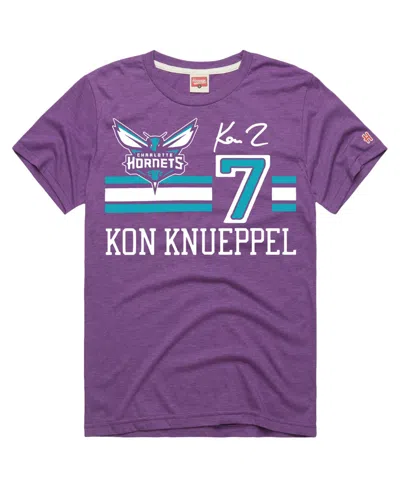 Homage Men's And Women's Kon Knueppel Purple Charlotte Hornets Jersey Remix Tri-blend T-shirt