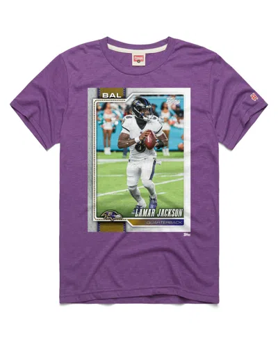 Homage Men's And Women's Lamar Jackson Purple Baltimore Ravens Nfl Topps Trading Card Tri-blend T-shirt