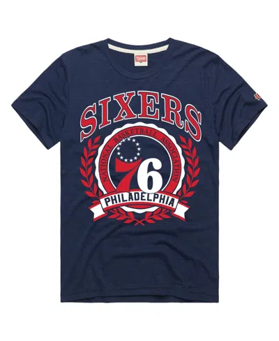 Homage Men's And Women's Navy Philadelphia 76ers Crest Tri-blend T-shirt In Blue