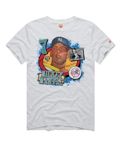 Homage Men's Mickey Mantle Ash New York Yankees Topps 75 Remix Graphic T-shirt In White