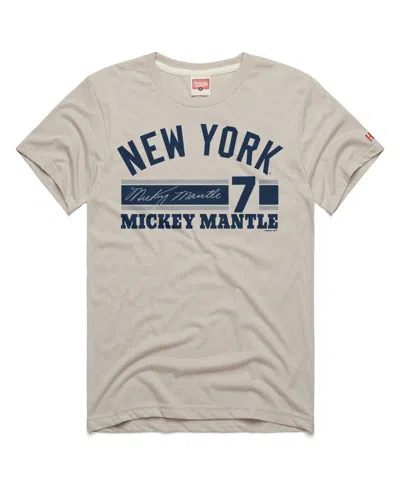 Homage Men's Mickey Mantle Stone New York Yankees Signature Name & Number Tri-blend T-shirt In Brown