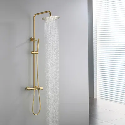 Homary 10" Modern Luxury Exposed Shower Fixture Thermostatic Rainfall Shower Head Brushed Gold In White