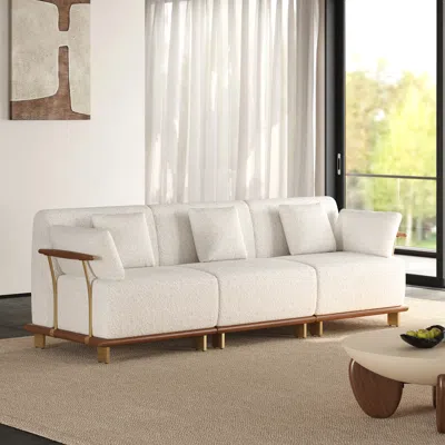 Homary 102" Boucle Mid-century Modern 3-piece Modular Sectional Sofa With Rubber Wood Frame In White