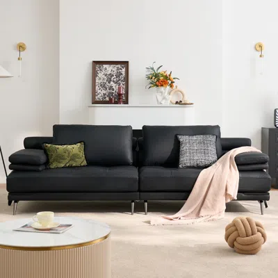 Homary 102" Faux Leather Convertible 3 Seater Sleeper Sofa In Black