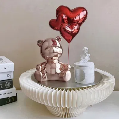 Homary 10.4" Cute Pink Sitting Bear Statue Sculpture Ornament Decor With Red Heart Balloons