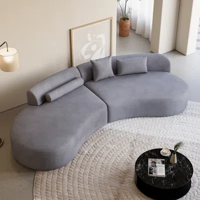 Homary 109" Modern Curved Velvet Sectional Sofa 2 Piece 4-seater Chaise With 3 Pillows In Blue